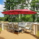 Yaheetech 15 ft Triple-size Patio Umbrella w/Base Included - Market Extra-Large Double Sided Umbrella - Twin-size Patio Parasol w/Easy Crank & 12 Strong Ribs & Ventilation Openings, Red Yaheetech
