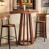 LITTLE TREE Round Bar Table, 37.6 inch H Farmhouse Wooden Bistro Pub Table with Solid Wood Legs, Small Pub Cocktail Tables for Dining, Cafe, Living Room, Apartment, Balcony LITTLE TREE