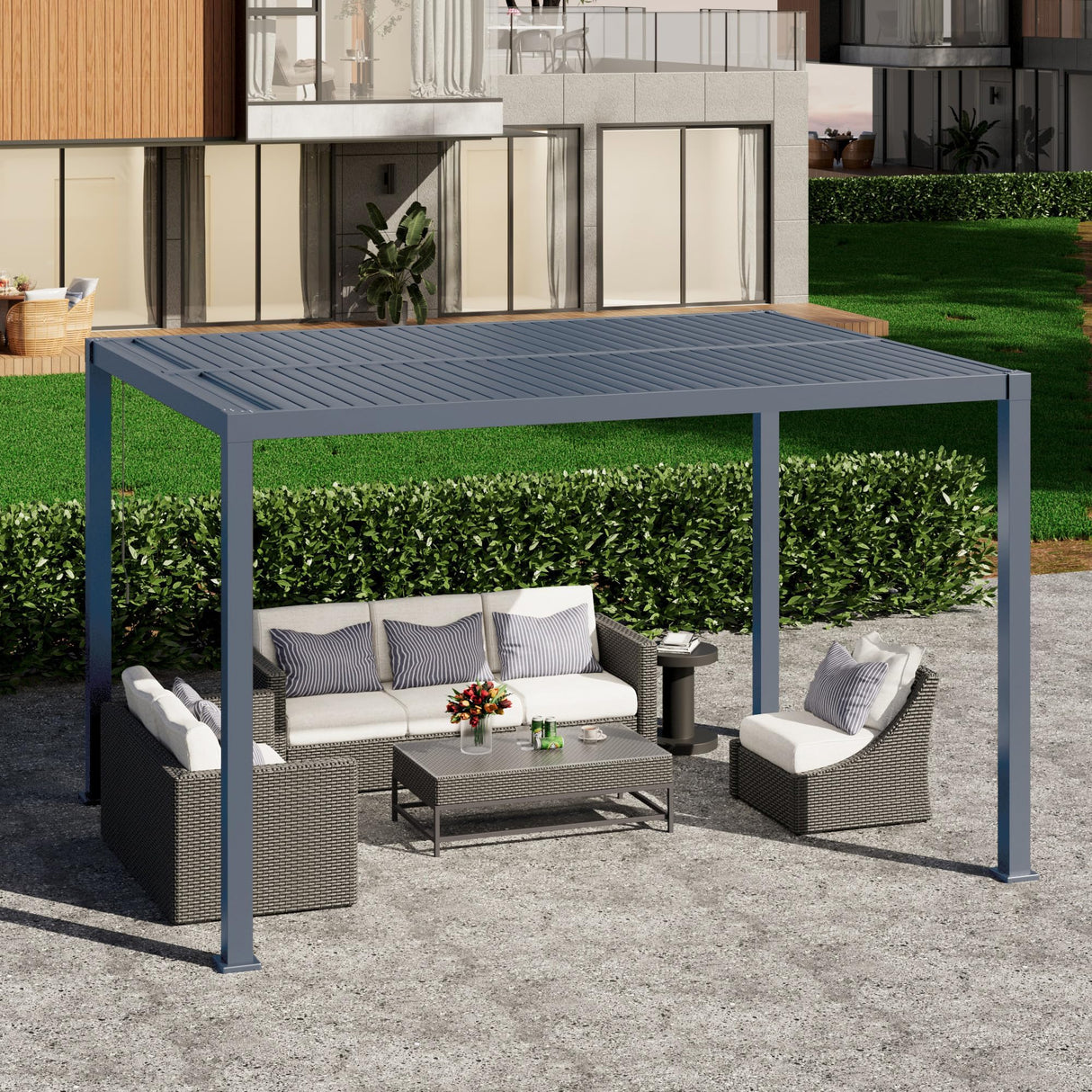 Kiss the Water 10'x12' Adjustable Louvered Pergola, Heavy-Duty Metal Outdoor Pergola, Metal Hardtop Gazebo with Adjustable Roof for Patio, Deck, Garden, Yard, Dark Gray Kiss the Water