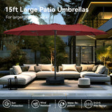 PHI VILLA 15ft Patio Umbrella Double-Sided Outdoor Market Extra Large Umbrella with Crank, Umbrella Base Included (Dark Red) PHI VILLA
