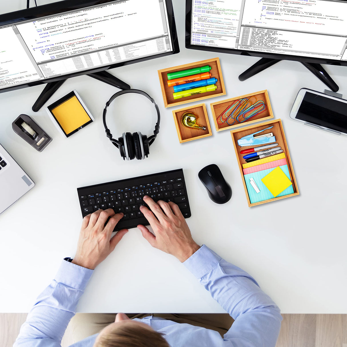 Seville Classics Bamboo Premium Organizer Storage Bins for Kitchen Silverware, Pantry, Closet, Office Desk, Pens, Utensils, Makeup, K Cup, Bamboo, Seville Classics