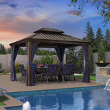 PURPLE LEAF 10' x 13' Outdoor Hardtop Gazebo Canopy Outside Metal Roof Heavy Duty Permanent Pavilion PURPLE LEAF