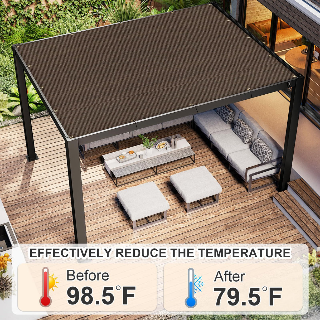 Cool Area Sun Shade Cloth with Grommets 10×15 FT Shade Panel Shade Tarp Screen Fabic for Outdoor Patio Pergola Cover Deck Garden, Brown (Customized) Cool Area