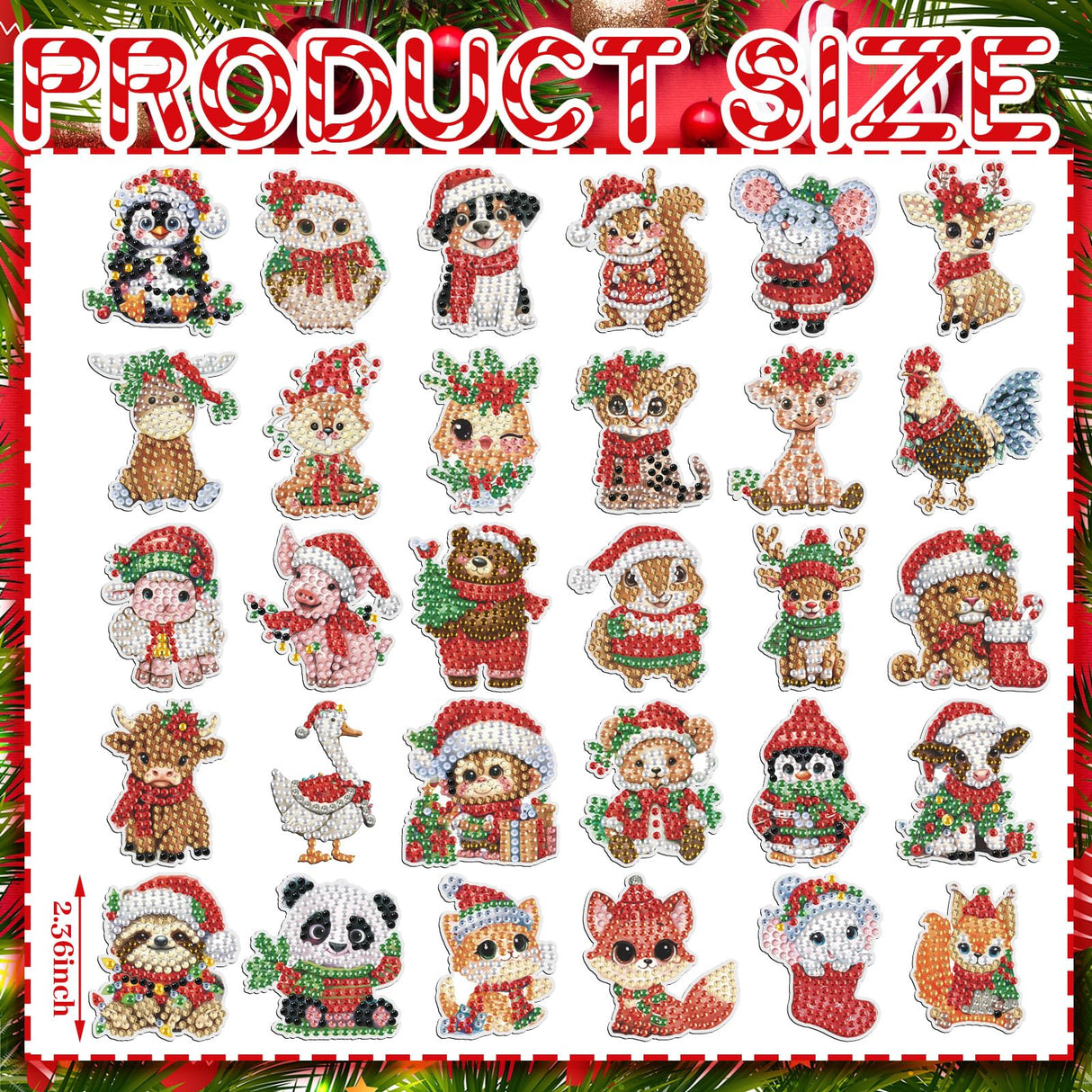 Xuhal 30 Pcs Christmas Diamond Painting Magnets Christmas Animal Diamond Art Magnet Kits for Adults Cute 5D Rhinestone Xmas Santa Hats Animal Refrigerator Magnetic Sticker for DIY Craft Fridge Gifts Xuhal