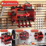 Wide Power Tool Organizer Wall Mount with Charging Station,3 Layer Adjustable Heavy Duty Tool Storage Rack 4 Drills with 8 Outlet Power Strip,Hooks,Screwdriver box,Garage Gifts for Fathers Day,Red CFMASTER