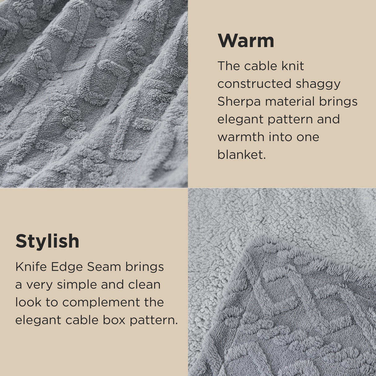 Bedsure Gentlesoft Sherpa Fleece Throw Blanket for Couch - Fluffy & Cozy Cable Jacquard Tufted Throw for Women Gift, Thick and Warm Christmas Blanket for Winter, Grey, 50x60 Inches Bedsure