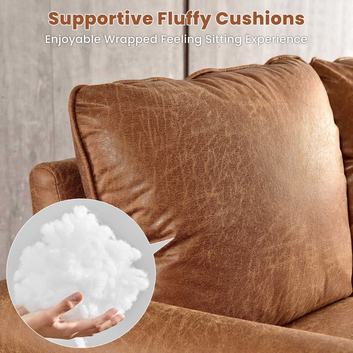 ovios 73.6" Luxury Sofa Couch, 3-Seater Comfy Suede Faux Leather Sofas Couches, Mid-Century Modern Neutral Deep Seat Small Cloud Sofa for Living Room Office, Brown ovios