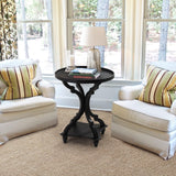 Wnutrees Farmhouse Round Accent End Table, Rustic Side Table Nightstands for Living Room Bedroom, Wood Tray Top, Handcrafted Finish, Set of 2, Black Wnutrees