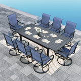 Sophia & William Outdoor Patio Dining Set 9 Pieces, 8 x Textilene Swivel Patio Chairs with Padded and 1 Extendable Dining Table for 6-8, Outdoor Table and Chair Set for Lawn Garden (Blue) Sophia & William