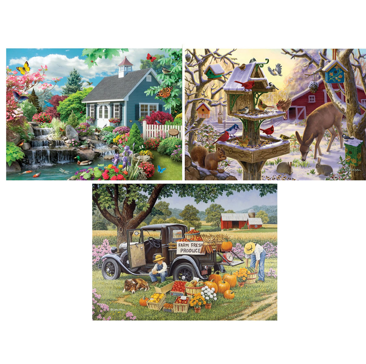 Bits and Pieces – Value Set of Three 100 Piece Jigsaw Puzzles for Adults – Dream Landscape, Home Grown, Sunrise Feasting, Completed Puzzle Size: 15" x 19" Bits and Pieces