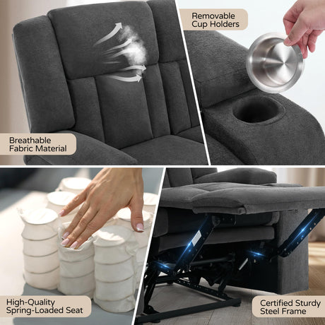 AIWOEN Recliner Loveseat Sofa with Cup Holders, 2-Seater Fabric Reclining Couch, Manual Recliner Wall Hugger for Living Room, Small Spaces, Home Theater (Dark Gray) AIWOEN