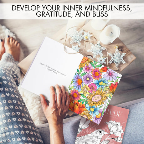 Beautiful Adult Coloring Book Set of 2 for Relaxation - Gratitude and Mindfulness Books with Inspirational Quotes Making it a Great Gift - Perfect Stress-Relieving Books Fun to Color for Women ZICOTO