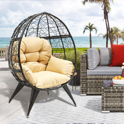 YITAHOME Oversized Wicker Egg Chair for Indoor and Outdoor Use with Stand, Cushion, and Leveling Feet, Large Lounger for Patio, Garden, Backyard, Balcony, Supports up to 330lbs, Beige