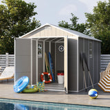 UDPATIO Outdoor Storage Shed 8 x 10 FT, Resin Garden Sheds with Floor Plastic Patio Outdoor Storage with Lockable Door for Tool, Bike, Garbage Gray White UDPATIO