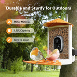 Birdkiss Smart Bird Feeder with Camera Solar Powered, 1080P HD Wild Bird Watching Cam Auto Capture Videos and AI Identify, Squirrel Proof Metal Bird Feeders, Ideal Gift for Bird Lovers (Orange) Birdkiss