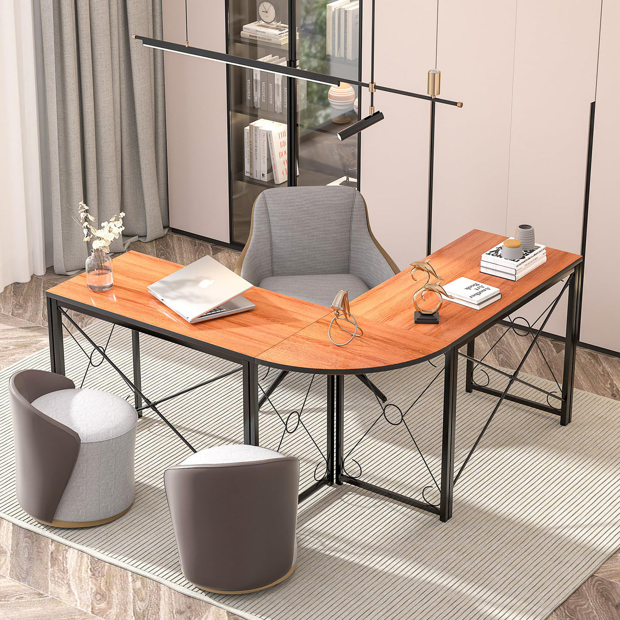 VECELO 59"x59" L Shaped Desk for Computer Gaming Multi-Usage Long 2 Person Table for Home Office Sturdy Writing Workstation, Easy Assembly/Saving Space, Rustic Brown VECELO