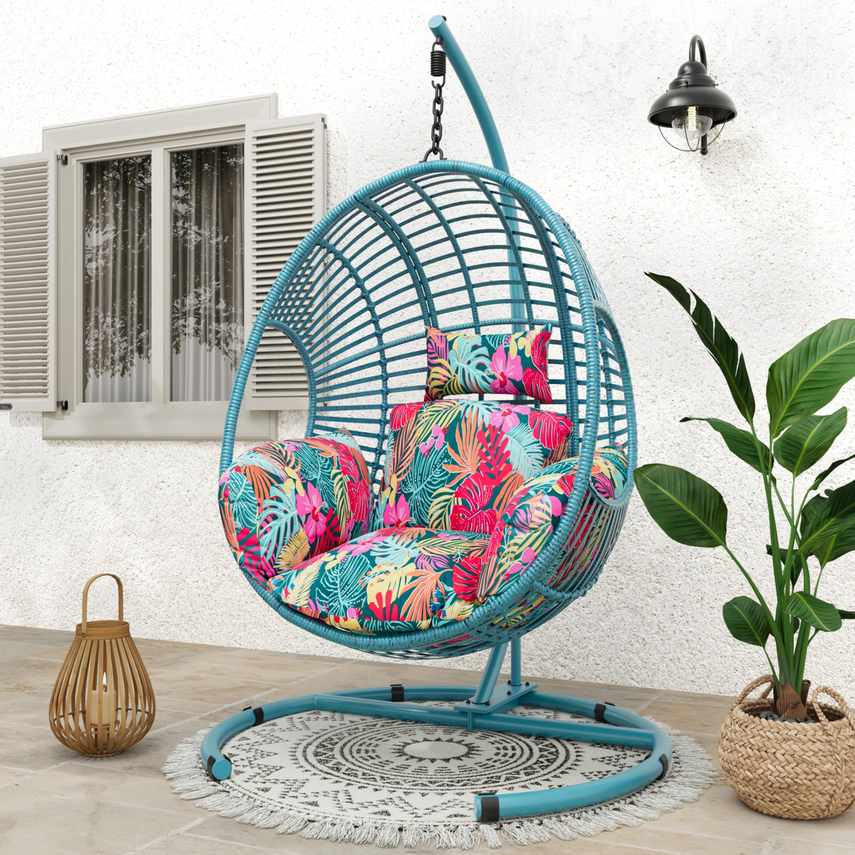 CHINNLUU Oversized Hanging Egg Chair Outdoor Wicker Swing Chair with Stand Rain Cover UV Resistant Cushion 400lbs Capacity for Patio, Garden and Balcony CHINNLUU