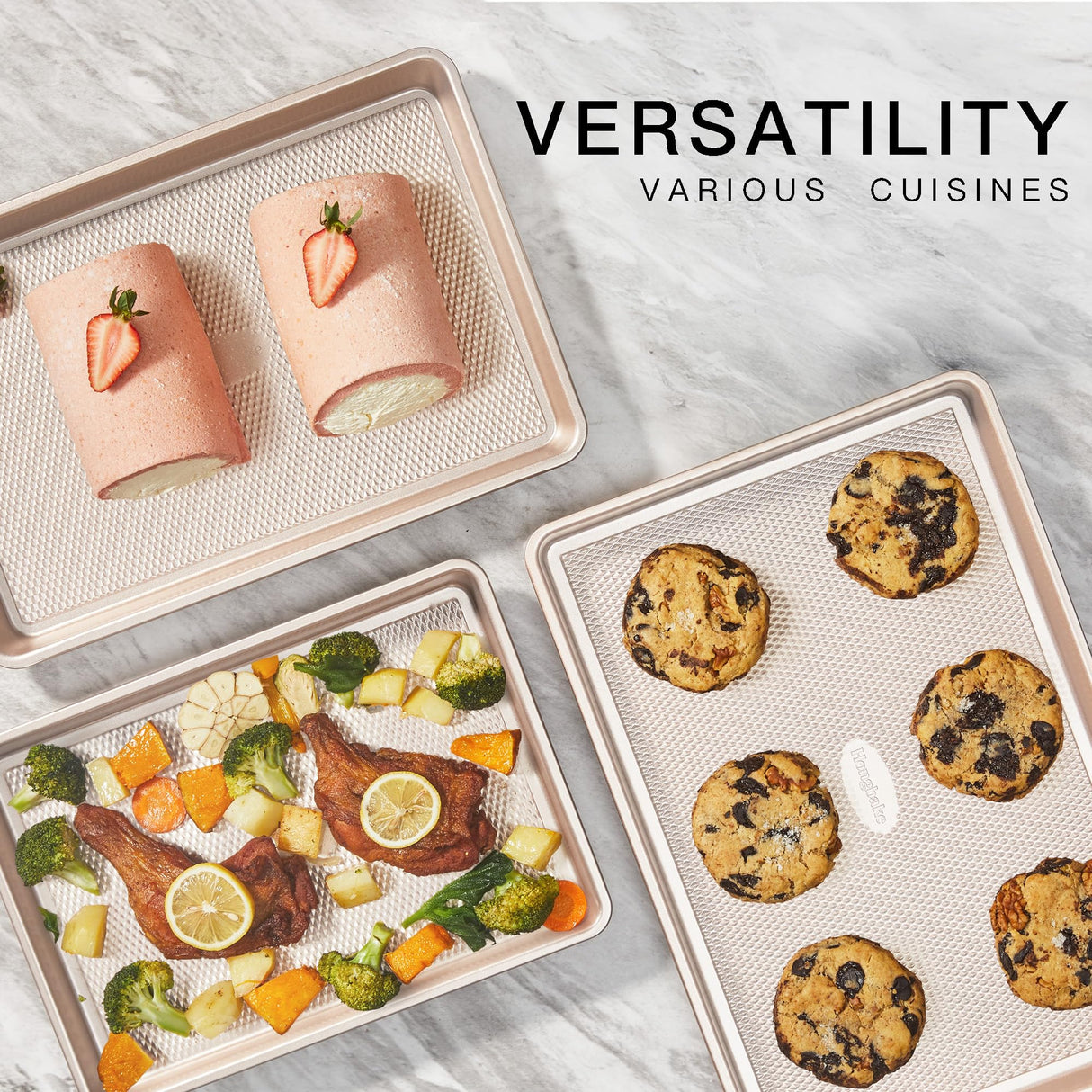 HONGBAKE Baking Sheet Pan Set, Cookie Sheets for Oven, Nonstick Half/Quarter/Jelly Roll Pans with Diamond Texture Pattern, Heavy Duty Cookie Tray HONGBAKE