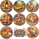 8 Pcs Fall Diamond Art Painting Coasters Kits,Thanksgiving Day Coaster with Holder for Adults, Non-Slip DIY Dot Paint Craft Kits,5D Full Drill DIY Diamond Dot Gem Art Kit Home Decor Arts Craft NEGEKFKX