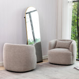 KINWELL 34" Wide Boucle Swivel Barrel Chairs Set of 2, No Assembly Round Upholstered Armchairs Accent Chairs Single Sofa Chair with Toss Pillow for Living Room and Bedroom, Taupe KINWELL