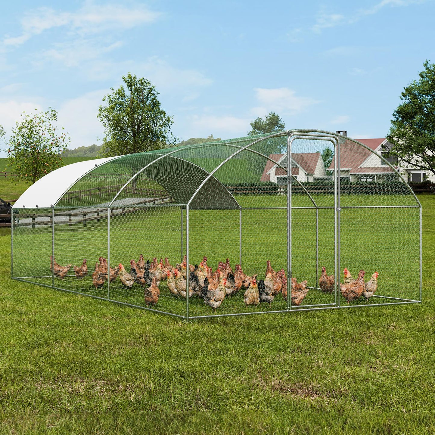 VEVOR Large Metal Chicken Coop with Run, 9.8x19.3x6.5 ft Walk-in Chicken Runs for Yard with Cover, Doom Roof Hen House with Security Lock for Outdoor and Backyard, Farm, Duck Rabbit Cage Poultry Pen