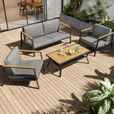 Vimstora 4 Pieces Aluminum Outdoor Patio Furniture Set with Thicken Cushions&Sturdy Table, Modern Patio Conversation Sets Sofa for Balcony, Garden, Deck & Porch Vimstora