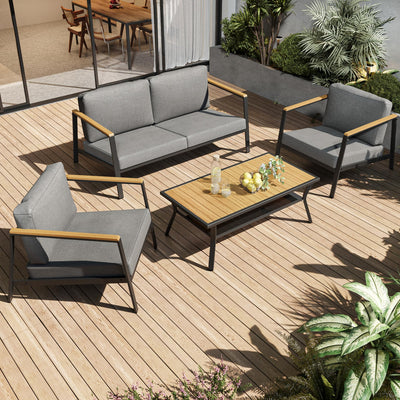 Vimstora 4 Pieces Aluminum Outdoor Patio Furniture Set with Thicken Cushions&Sturdy Table, Modern Patio Conversation Sets Sofa for Balcony, Garden, Deck & Porch