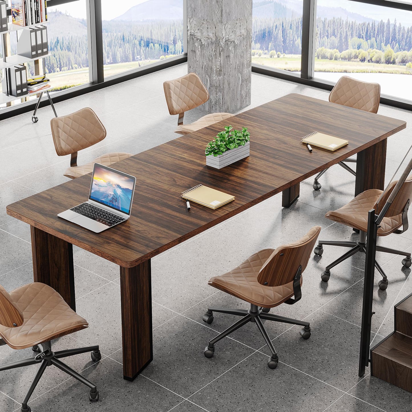 Tribesigns 6.5ft Conference Table for 6-8 Person, 78.8L x 27.5W x 29.5H Inches Rectangular Meeting Table Large Wood Seminar Table for Office Meeting Conference Room, Black Brown - WoodArtSupply