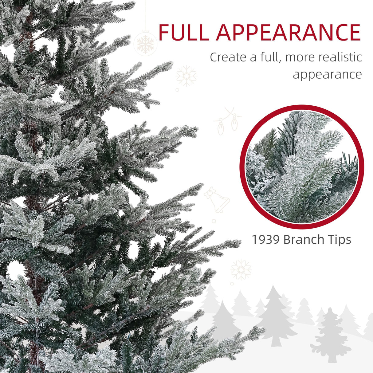 HOMCOM 9ft Nordic Pine Artificial Christmas Tree with 1939 Snow Flocked Tips, Foldable Metal Stand, Easy Assembly, Hinged Xmas Tree for Home Office Holiday HOMCOM