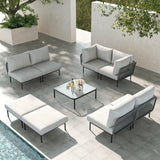 LayinSun 9 Pieces Aluminum Patio Furniture Set, Modern Modular Sectional Sofa with Coffee Table and Upgrade Thickness Cushion LayinSun