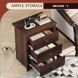 WLIVE Tall Nightstand with Charging Station, Wood Nightstand with 3 Drawers, Side Table for Bedroom, Dorm, End Table with 2 USB Ports and 2 AC Outlets, Bedside Table, Espresso WLIVE