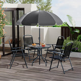 GarveeLife Patio Dining Set for 4 With Umbrella, Outdoor Furniture Set With 4 Folding Dining Chairs, Outdoor Table Umbrella Set With Tempered Glass Top Dinings Table GarveeLife
