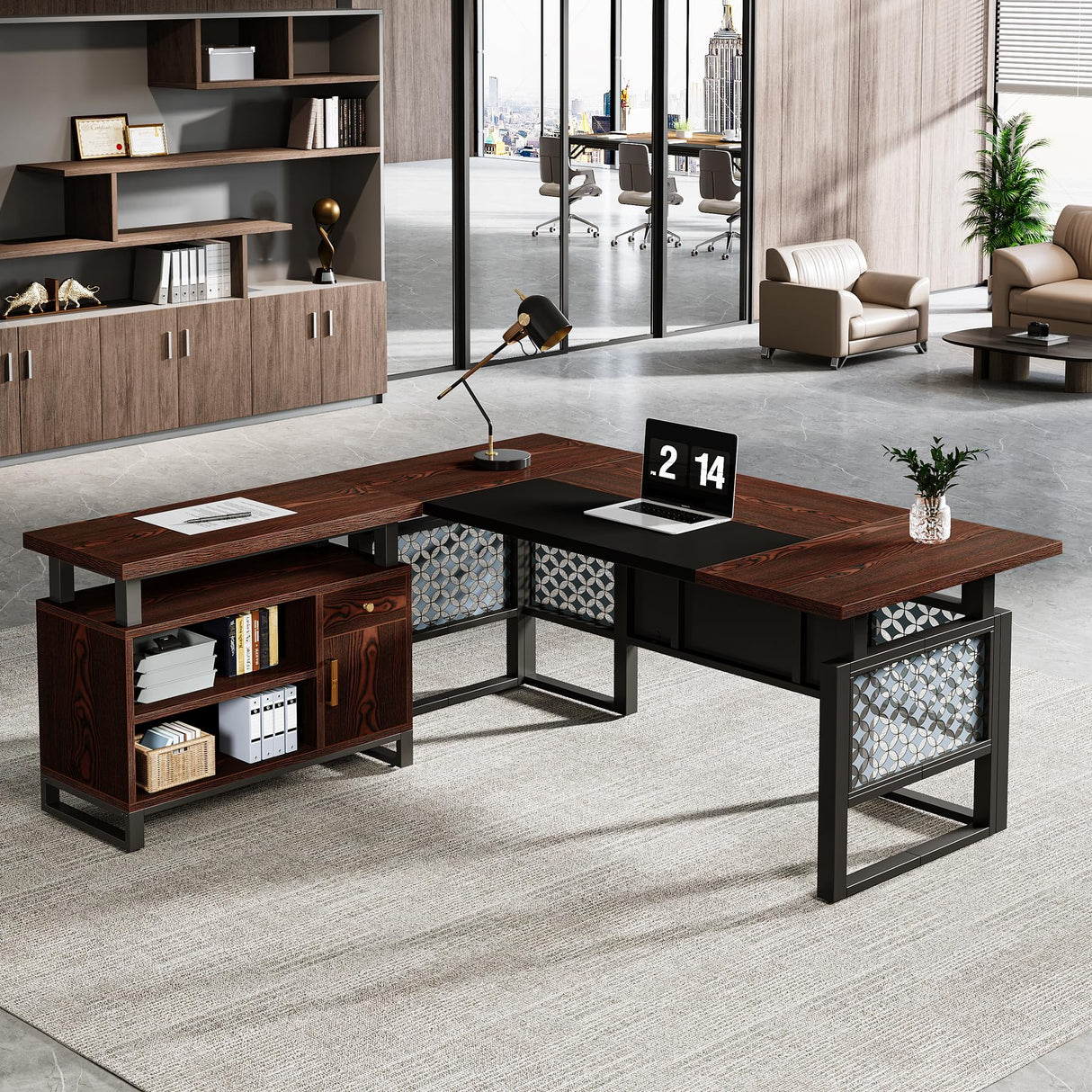 Tribesigns L-Shaped Desk with File Cabinet: 63" Modern Executive Computer Desk with Storage Cabinet and Shelves, Wood Home Office Desk Set, Large Desk Business Furniture Workstation Tribesigns