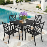 SUNCROWN 5-Piece Outdoor Wrought Iron Chairs and Table Patio Dining Furniture Set - 4 Stackable Metal Chairs, 1 Steel Slat Bistro Table for Garden Backyard Deck SUNCROWN