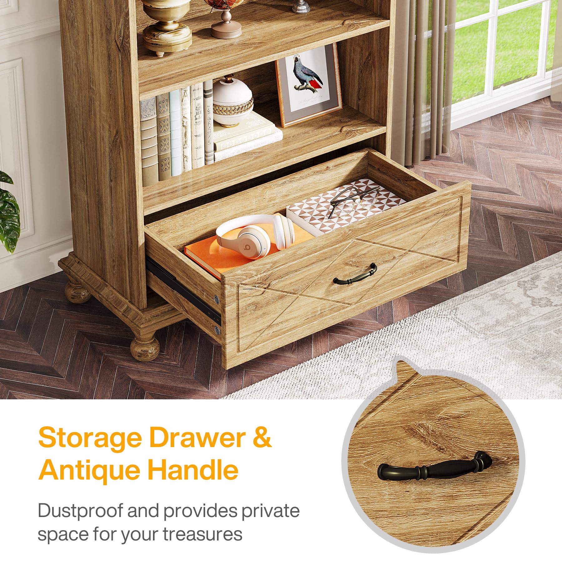 Tribesigns 6-Tier Oak Bookcase with Drawer for Stylish Storage - WoodArtSupply