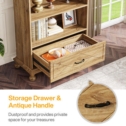 Tribesigns 6-Tier Oak Bookcase with Drawer for Stylish Storage - WoodArtSupply