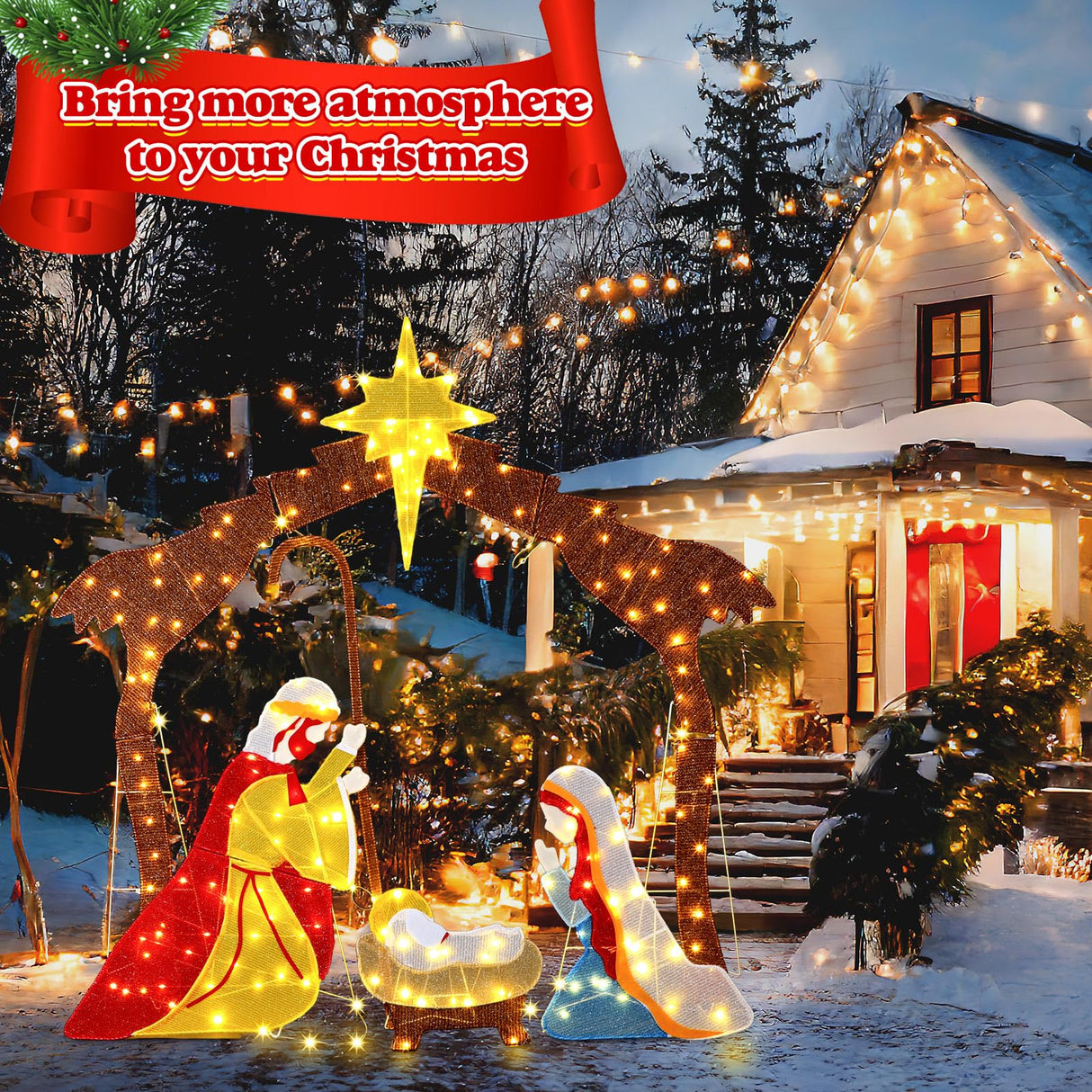 Tujoe Lighted Outdoor Nativity Scene Christmas Nativity Set with Yellow LED Lights Nativity Set Outdoor Christmas Yard Decorations Outdoor Christmas Holy Family Yard Decoration for Holiday Lawn Garden Tujoe