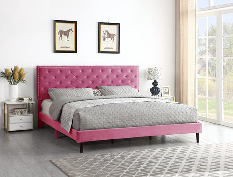 King Upholstered Platform Bed Frame with 48" Tall Adjustable Headboard - Button Tufted Suede Velour Bed- Wood Slat Support with Storage Space - No Box Spring Needed - Pink - OLIVER & SMITH - Princeton OLIVER & SMITH SINCE 1921