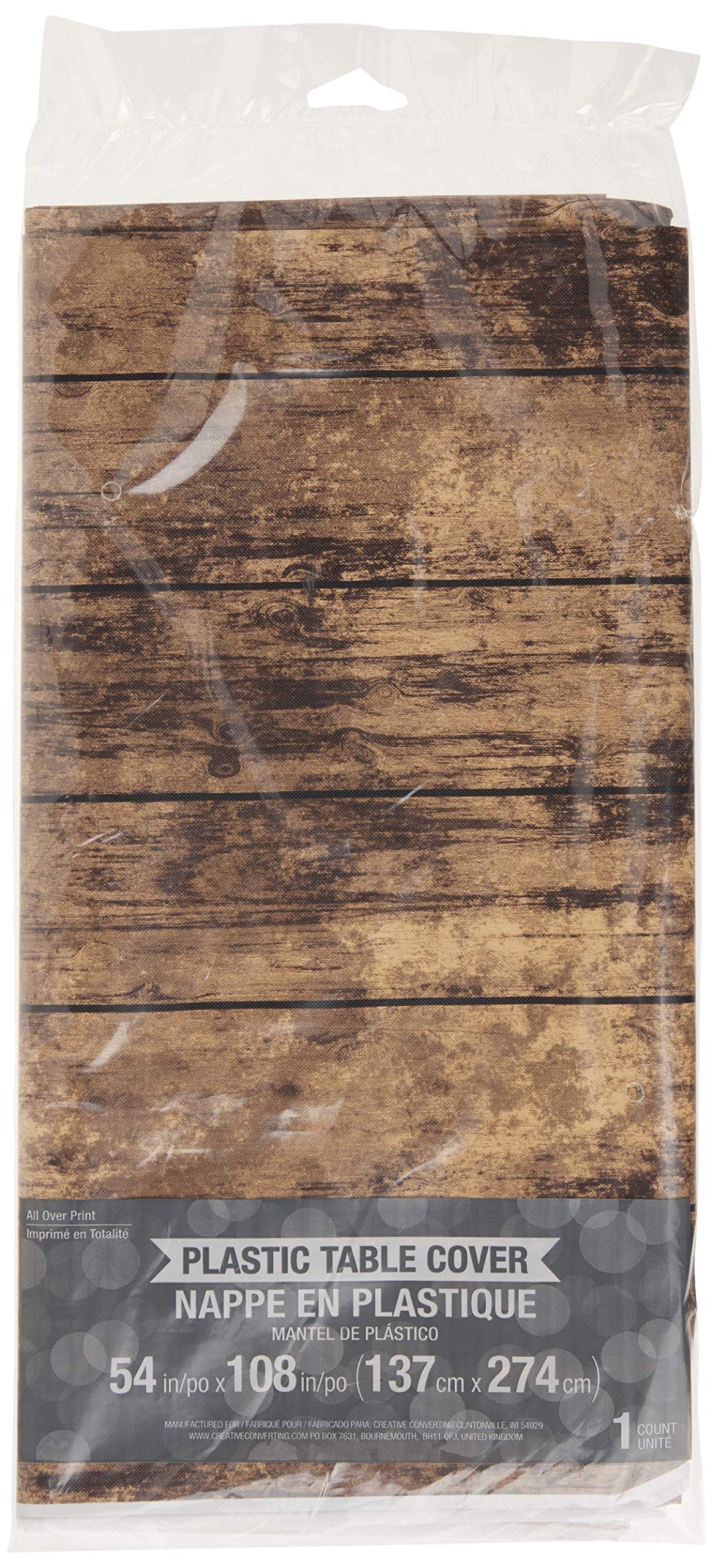 Creative Converting TABLECOVER PL 54" X 108" AOP BROWN Wood Grain Design Plastic Tablecloth, 54 x 108, Multicolor Creative Converting