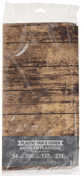 Creative Converting TABLECOVER PL 54" X 108" AOP BROWN Wood Grain Design Plastic Tablecloth, 54 x 108, Multicolor Creative Converting