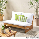 Great Deal Furniture Kaitlyn Outdoor Acacia Wood Loveseat with Cushions, Teak and White GDFStudio