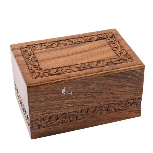 INTAJ Borders Wooden Urns for Human Ashes Adult Funeral Urn, Wooden Cremation Urns for Ashes Engraving, Wooden Box (L (9x6x5) 185 Cu/in, Custom - WoodArtSupply