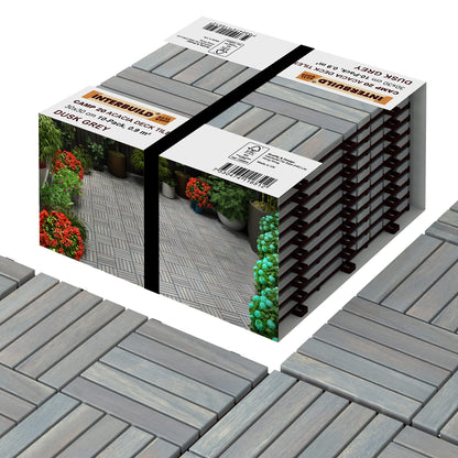 Interbuild Acacia Hardwood Interlocking Patio Deck Tiles, 12" × 12" (Pack of 10), Easy to Install Floor Tile for Both Indoor & Outdoor Use - Dusk Grey