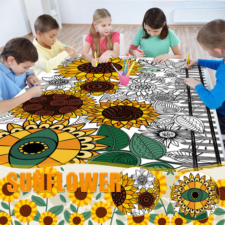 OHOME Sunflower Giant Coloring Poster/Tablecloth - Sunflower Decor - 30 x 72 Inches Jumbo Coloring Banner Kids Crafts Activities Decor Party Supplies OHOME