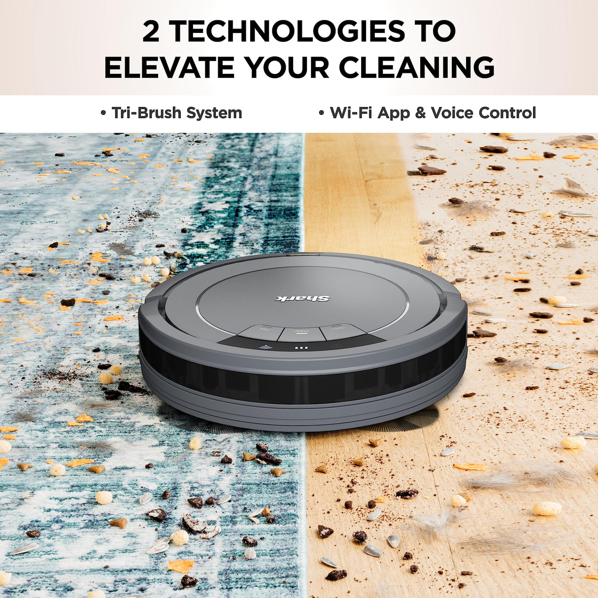 Shark AV753 ION Robot Vacuum, Tri-Brush System, Wifi Connected, 120 Min Runtime, Works with Alexa, Multi Surface Cleaning, Grey Shark