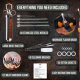 Professional Meat Injector Marinade Syringe Kit for Smoking & Grilling Turkey, Brisket, & BBQ - Large 2 Oz Visible Stainless Steel Capacity - Never Leaks or Clogs + Flavor Brush & 2 Shredding Claws Iron Grillers