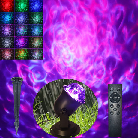 Hekation Christmas Halloween Outdoor Projector Lights, 15 Colors Water Wave Ocean Effect Night Light, Waterproof Yard Decorations With Remote and Timing HeKation