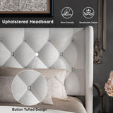 GalnFu Full Size Bed Frame with Button Tufted Headboard, Upholstered Platform Bed Frame with UnderBed Storage, Wooden Slats Supports, Noise Free, No Box Spring Needed, Easy Assembly, White GalnFu