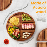 TIDITA Acacia Large Charcuterie Board & 4 Knives Set - 3 Part Long & Round Magnetic Cheese Boards Wooden - Extra Large Charcuterie Board Serving Platter - Acacia Wood Serving Board (30 x 13 Inch) Tidita