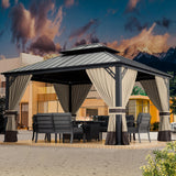 ASJMR 12x14ft Hardtop Gazebo Double Roof, outdoor pavilion with 2-layer hard top galvanized iron frame garden tent, suitable for courtyards, backyards, decks, and grass ASJMR